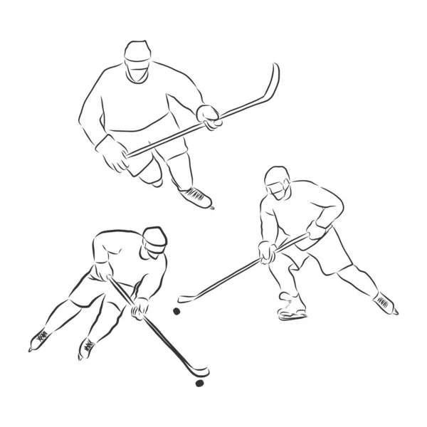 Hand Schets Hockey Speler Hockey Speler Vector Schets — Stockvector