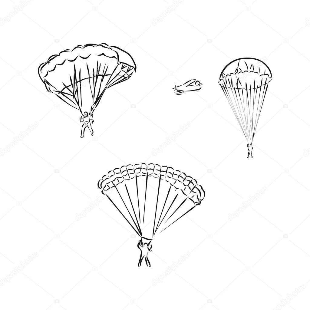 skydiver with a parachute, hand drawing converted to vector