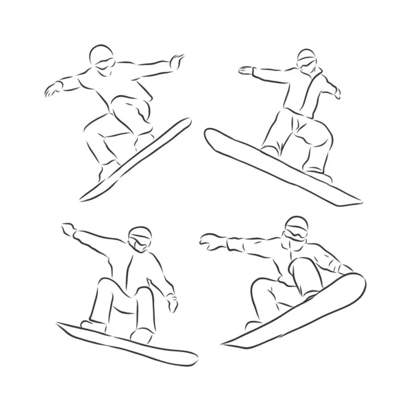Olahraga Musim Dingin Snowboarding Snowboarder Vector Sketsa - Stok Vektor