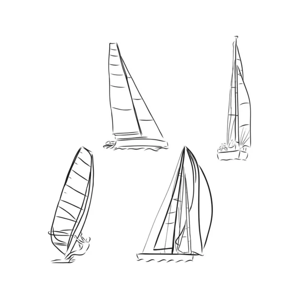 Set Von Segelboot Symbolen Vektorillustration — Stockvektor