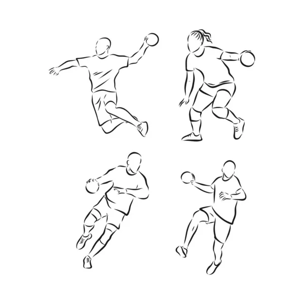 Illustration Homme Jouant Handball Dessin Noir Blanc Fond Blanc — Image vectorielle