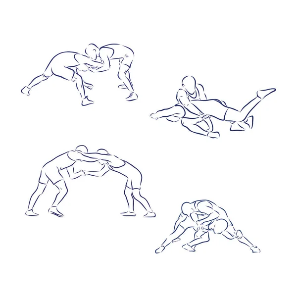 Vector Schwarz Weiß Freestyle Wrestling Illustration — Stockvektor