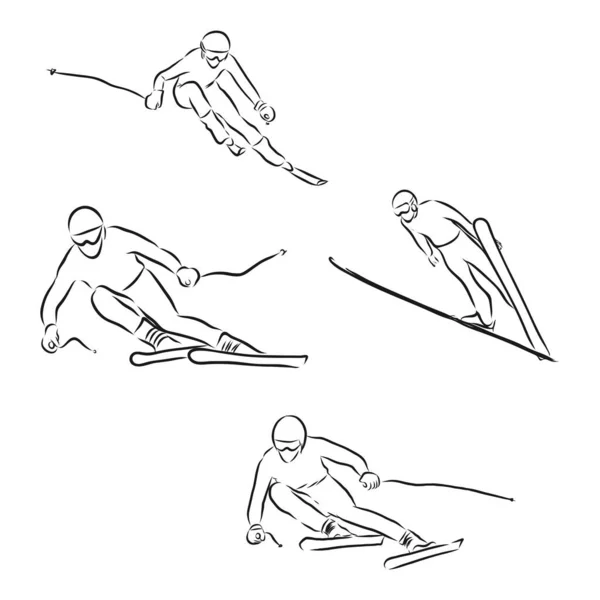 Esboço Esquiador Esporte Estilo Vida Ativo Esquiador Desenhado Mão Isolado — Vetor de Stock