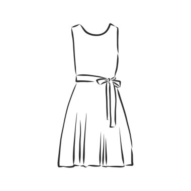 Kadın elbiseleri koleksiyonu. El çizimi vektör çizimi. Beyaz arkaplanda siyah çizim izole edildi