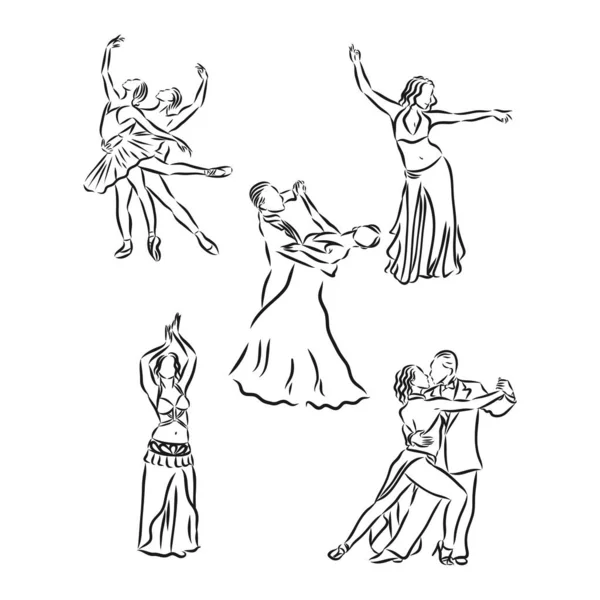 Ilustración Vectorial Parejas Baile Salón — Archivo Imágenes Vectoriales