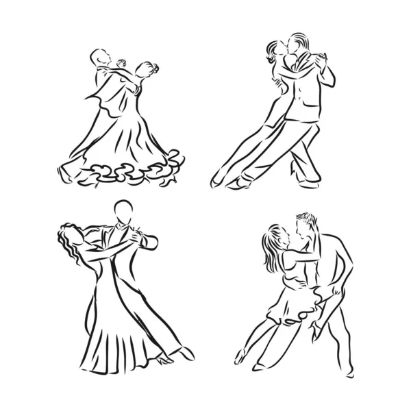 Ilustración Vectorial Parejas Baile Salón — Archivo Imágenes Vectoriales