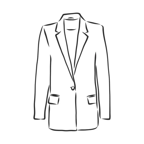 ベクトル分離された女性のジャケット、フロントビュー、女性のブレザー、ベクトルスケッチイラストのセット — ストックベクタ