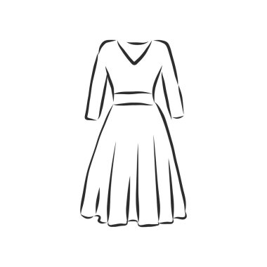 Kadın elbiseleri koleksiyonu. El çizimi vektör çizimi. Beyaz arkaplanda siyah çizim izole edildi