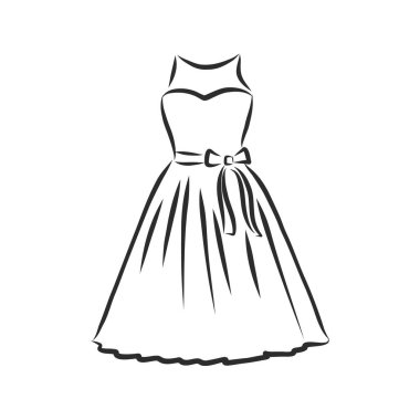 Kadın elbiseleri koleksiyonu. El çizimi vektör çizimi. Beyaz arkaplanda siyah çizim izole edildi