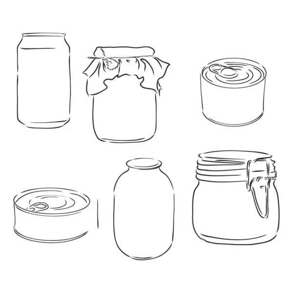 不同的石匠瓶 金属罐和瓶子的素描 手绘矢量图解 — 图库矢量图片