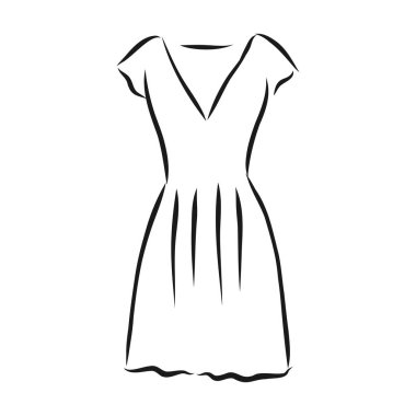 Kadın elbiseleri koleksiyonu. El çizimi vektör çizimi. Beyaz arkaplanda siyah çizim izole edildi