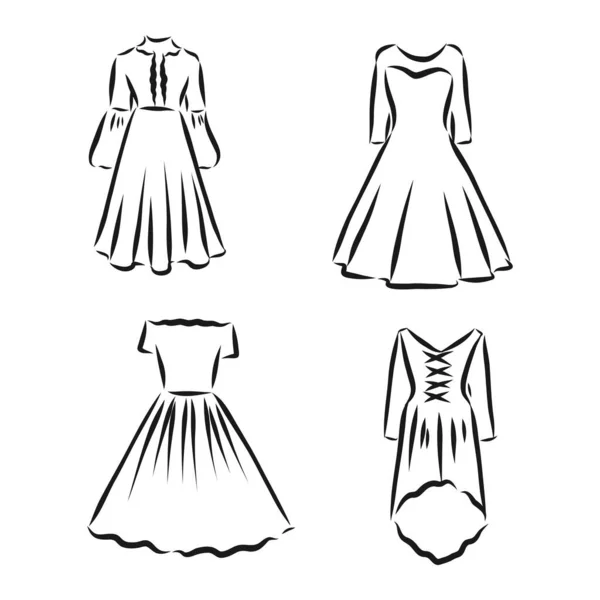 Sketches Colección Vestidos Mujer Ilustración Vectorial Dibujada Mano Esquema Negro — Archivo Imágenes Vectoriales