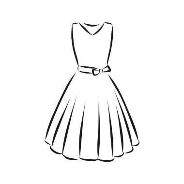 Kadın elbiseleri koleksiyonu. El çizimi vektör çizimi. Beyaz arkaplanda siyah çizim izole edildi