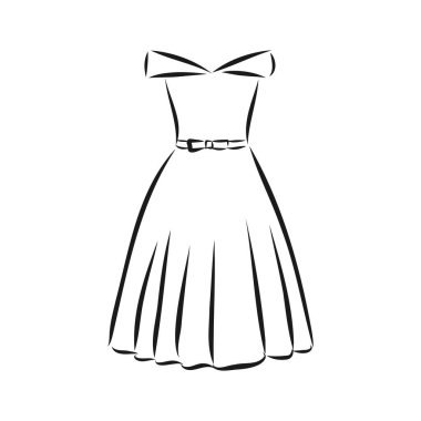 Kadın elbiseleri koleksiyonu. El çizimi vektör çizimi. Beyaz arkaplanda siyah çizim izole edildi