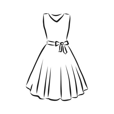 Kadın elbiseleri koleksiyonu. El çizimi vektör çizimi. Beyaz arkaplanda siyah çizim izole edildi