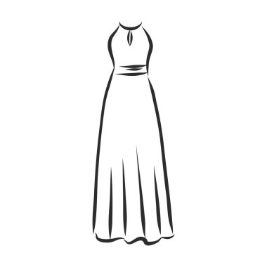 Kadın elbiseleri koleksiyonu. El çizimi vektör çizimi. Beyaz arkaplanda siyah çizim izole edildi