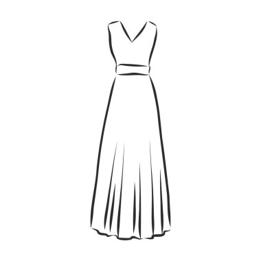 Kadın elbiseleri koleksiyonu. El çizimi vektör çizimi. Beyaz arkaplanda siyah çizim izole edildi