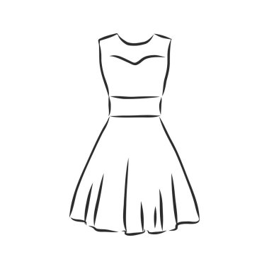 Kadın elbiseleri koleksiyonu. El çizimi vektör çizimi. Beyaz arkaplanda siyah çizim izole edildi