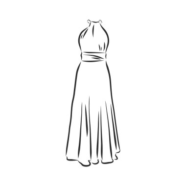 Kadın elbiseleri koleksiyonu. El çizimi vektör çizimi. Beyaz arkaplanda siyah çizim izole edildi