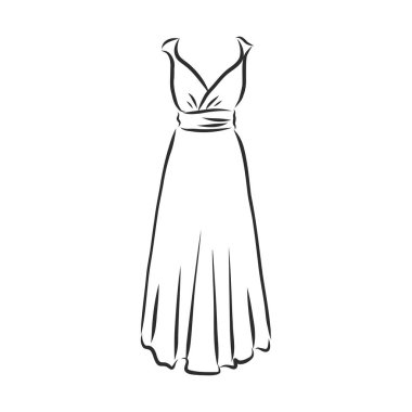 Kadın elbiseleri koleksiyonu. El çizimi vektör çizimi. Beyaz arkaplanda siyah çizim izole edildi