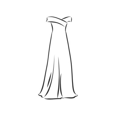 Kadın elbiseleri koleksiyonu. El çizimi vektör çizimi. Beyaz arkaplanda siyah çizim izole edildi