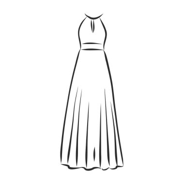 Kadın elbiseleri koleksiyonu. El çizimi vektör çizimi. Beyaz arkaplanda siyah çizim izole edildi