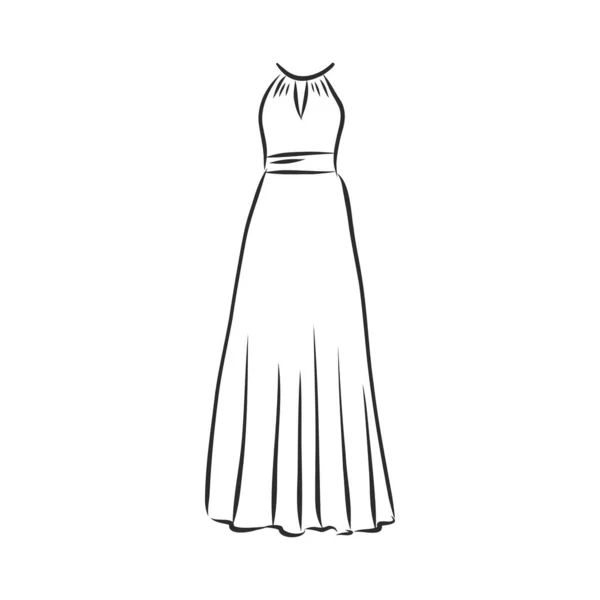 女性のドレスのスケッチコレクション 手描きベクトルイラスト 白地に隔離された黒い輪郭線 — ストックベクタ