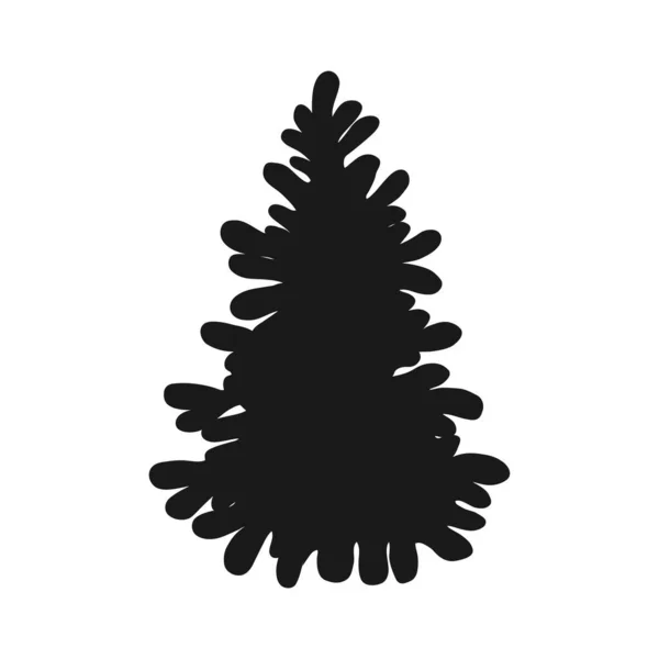 Boom Kerstdennenboom Zwart Silhouet Geïsoleerd Witte Achtergrond Vector — Stockvector
