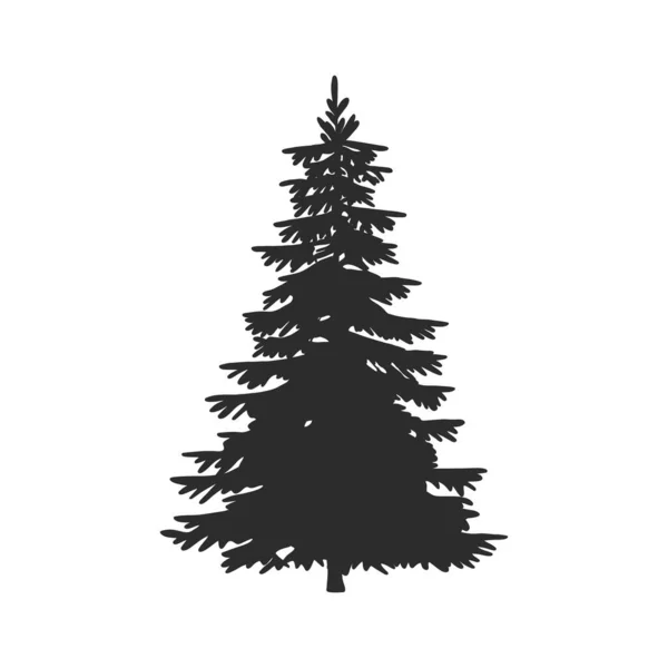 Karácsonyfa Fekete Sziluett Elszigetelt Fehér Háttér Vektor — Stock Vector