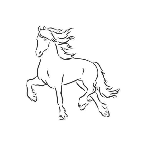 Ručně Kreslená Silueta Naskakujícího Těžkého Postrojeného Bílého Koně Bílém Pozadí — Stockový vektor