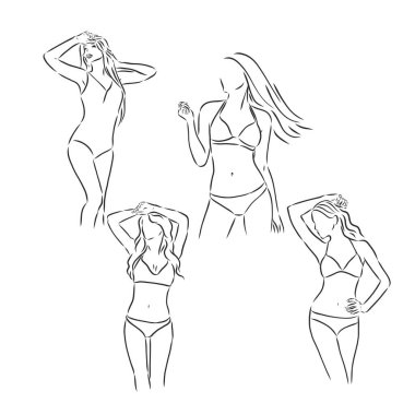 VECTOR Bikinili güzel genç bir bayanla arka plan