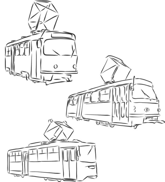 Изолированная Векторная Иллюстрация Трамвая Общественный Городской Транспорт Ручной Рисованный Линейный — стоковый вектор