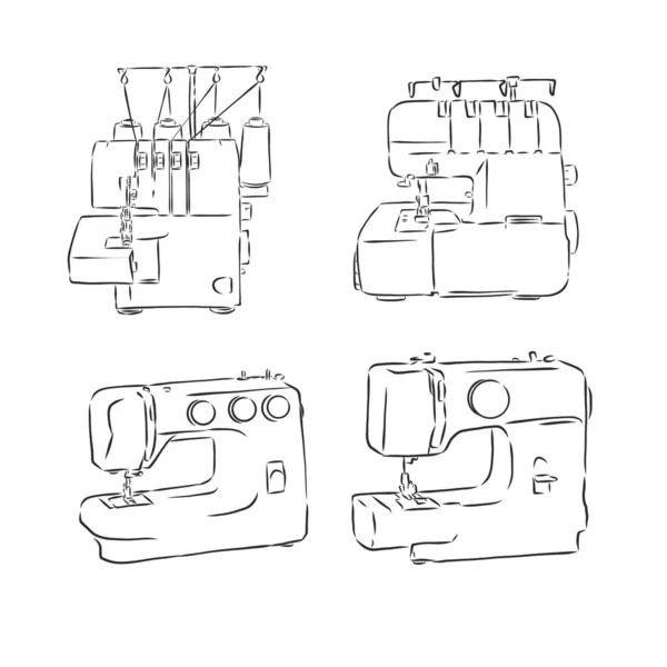 Vektorový náčrt šicího stroje izolovaný na pozadí. Ručně kreslený šicí stroj, vektorový náčrt ilustrace — Stockový vektor