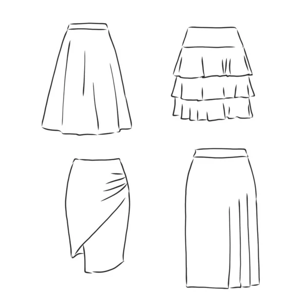 Векторный рисунок черного цвета на белой линии, юбка, векторный рисунок — стоковый вектор