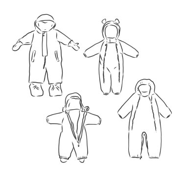 Kapüşonlu çocuk tulumu. Robot resim. Çocuklar kış tulumu vektör çizimi çizimi