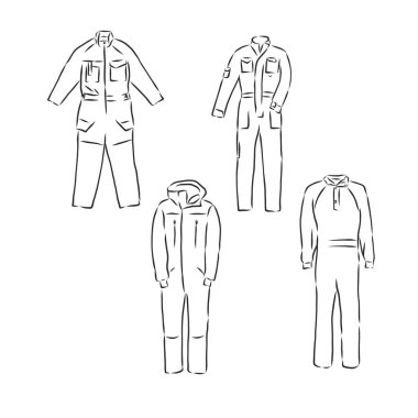 Önü ve arkası uzun kollu tulum, vektör moda illüstrasyonu, tulum, vektör çizimi