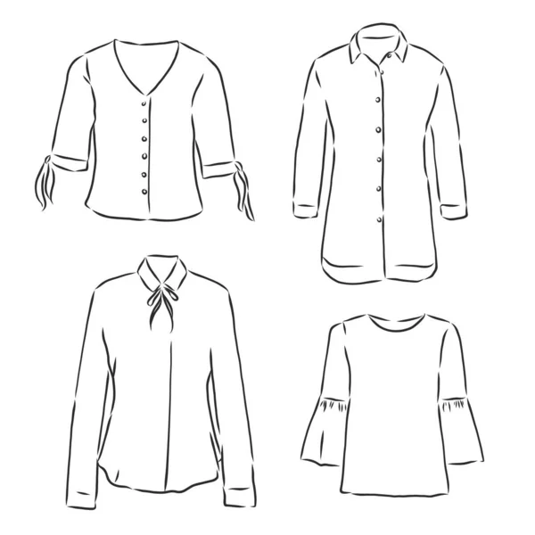 Kvinnor skjorta skiss, kvinnors blus, vektor skiss illustration — Stock vektor