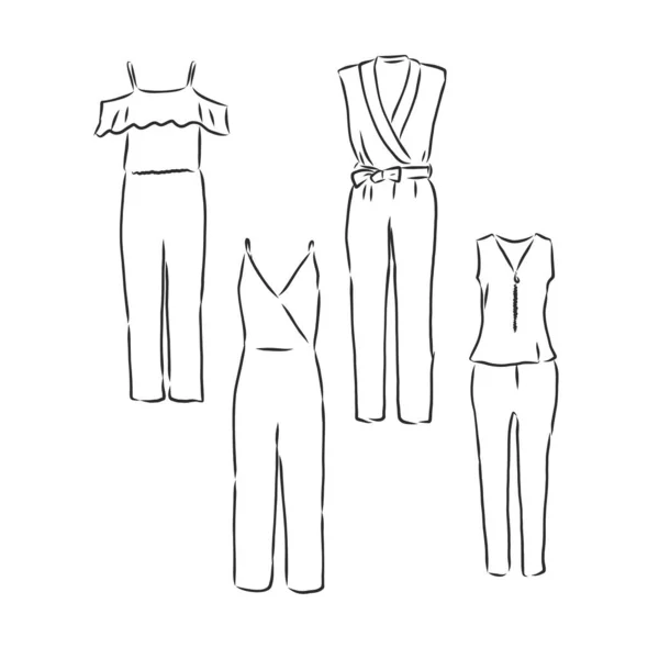 Vector illustratie van vrouwen jumpsuit. vrouwen jumpsuit, vector schets illustratie — Stockvector