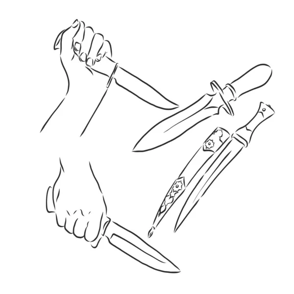 Set bozzetto stile pugnale schizzo illustrazione mano disegnato vettore, pugnale, disegno schizzo vettoriale — Vettoriale Stock