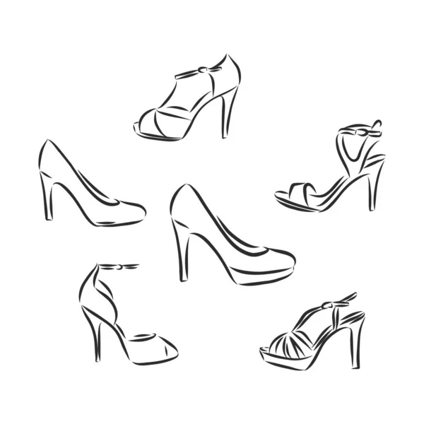 Женская Обувь Векторный Эскиз Женская Обувь Векторные Наброски Иллюстрации — стоковый вектор