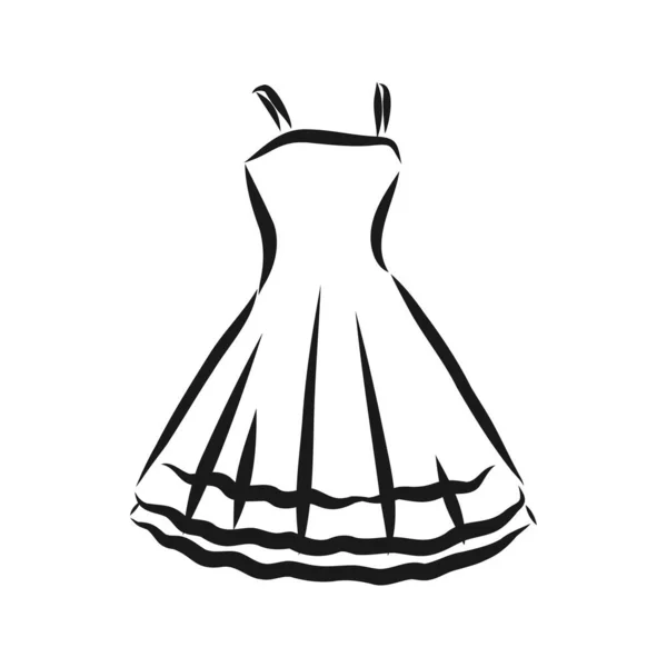 Ilustración Vectorial Vestido Mujer Con Mangas Cortas Una Falda Larga — Vector de stock
