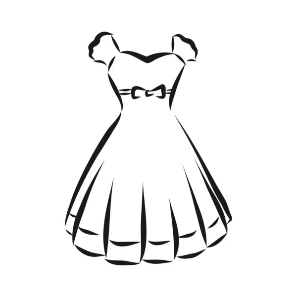Vector Illustration Women Dress Short Sleeves Long Skirt Buttons Chest — Stock Vector