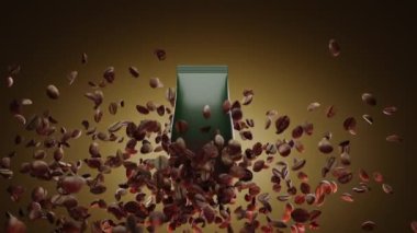 Farklı kıtalardan tahıl karışımı, Arabica ve Robusta 'nın çeşitleri. Ferahlatıcı, aromatik, yumuşak ve ağızda hoş bir kahve tadı var. Ağır çekimde uçup duran gerçekçi kızarmış fasulyeler. 3d