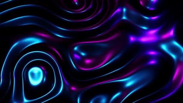 Scuro sfondo luminoso astratto neon. Elegante animazione 3D semplice forma geometrica, bella texture gradiente, trendy flusso di fluido blu porpora colorato. Design moderno della superficie riflettente, movimento leggero. — Video Stock