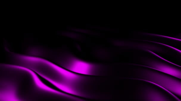 Neon abstrakten 3D-Hintergrund. Magenta-violette Wellen auf schwarzem Hintergrund, ähnlich wie seidig glänzender, glatter Stoff. Flexible leuchtende helle Linien, Bewegung der Farbflüssigkeit fließen. Animation von Gradientenformen. — Stockvideo