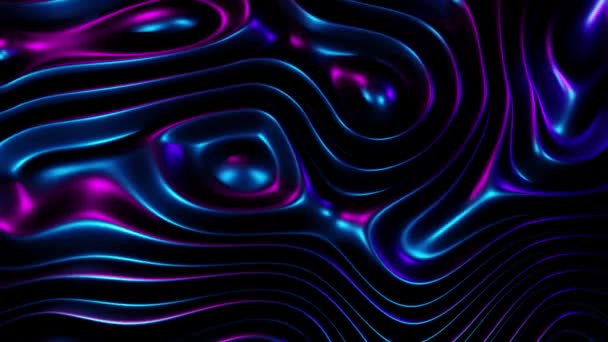 Animation fluide 3D futuriste avec forme d'onde et forme circulaire. Spectre ultraviolet, néon bleu violet, gradient holographique, fond fluorescent abstrait, illusion d'optique, réalité virtuelle. — Video