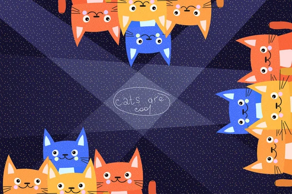 Gatos Coloridos Centro Das Atenções Fundo Escuro Banner Gatinhos Bonito — Vetor de Stock