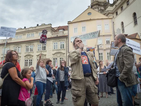 Praag Juli 2018 Protesten Van Honderden Mensen Begeleid Praag Een — Stockfoto