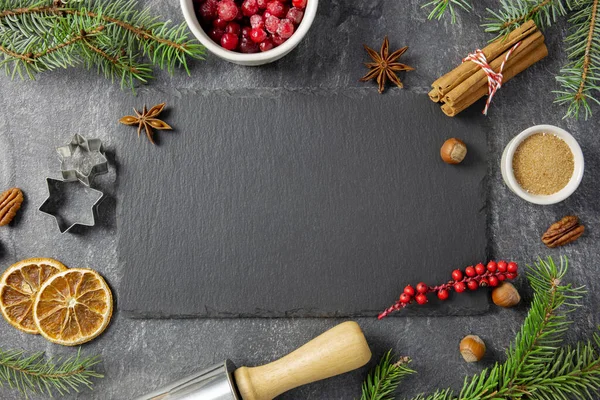 Fondo Culinario Con Especias Navidad Invierno Ingredientes Para Hornear Mesa — Foto de Stock