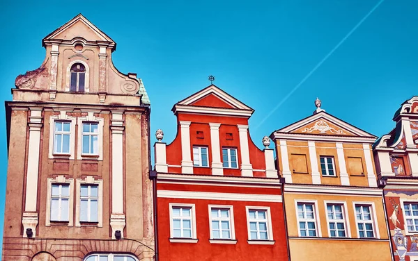 Vintage Eski Evleri Cephe Poznan Eski Pazar Meydanı Polonya Stilize — Stok fotoğraf